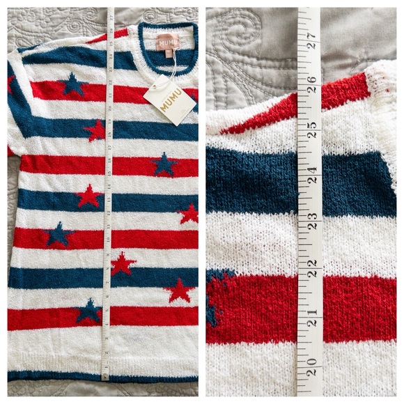 NWT Show Me Your MuMu Go To Sweater Red White Blue Star Spangled Size M - Picture 10 of 10